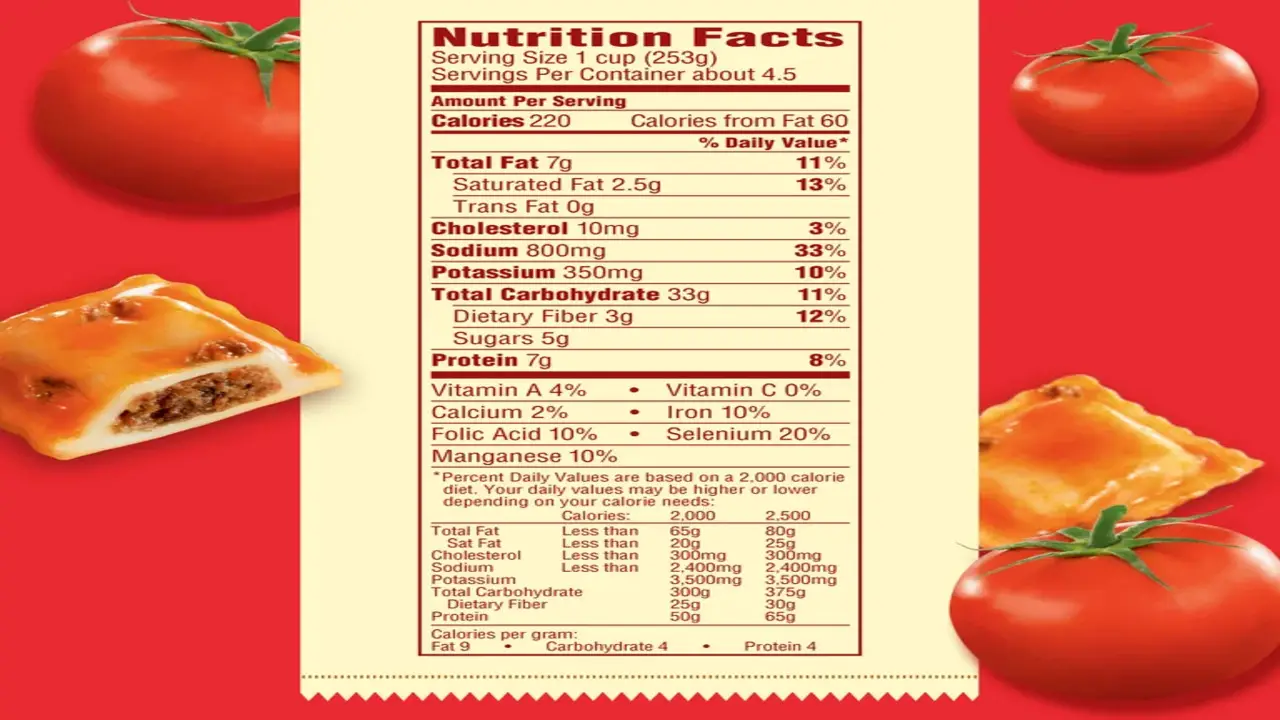 Nutritional Information And Count Of Calories Chef Boyardee Ravioli