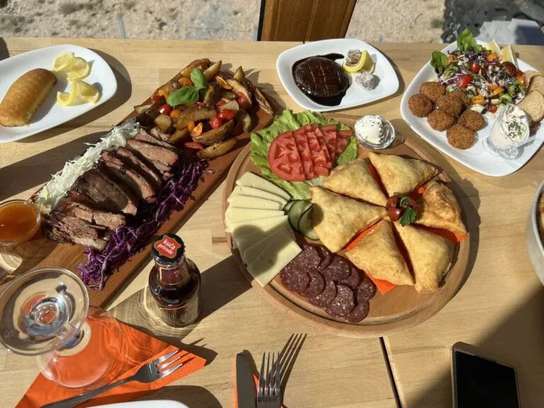 Bosnian meze with smoked beef and pastries