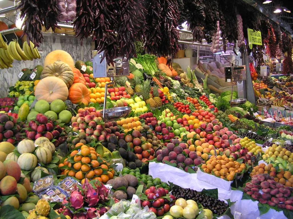 Stalls at La Boqueria food market