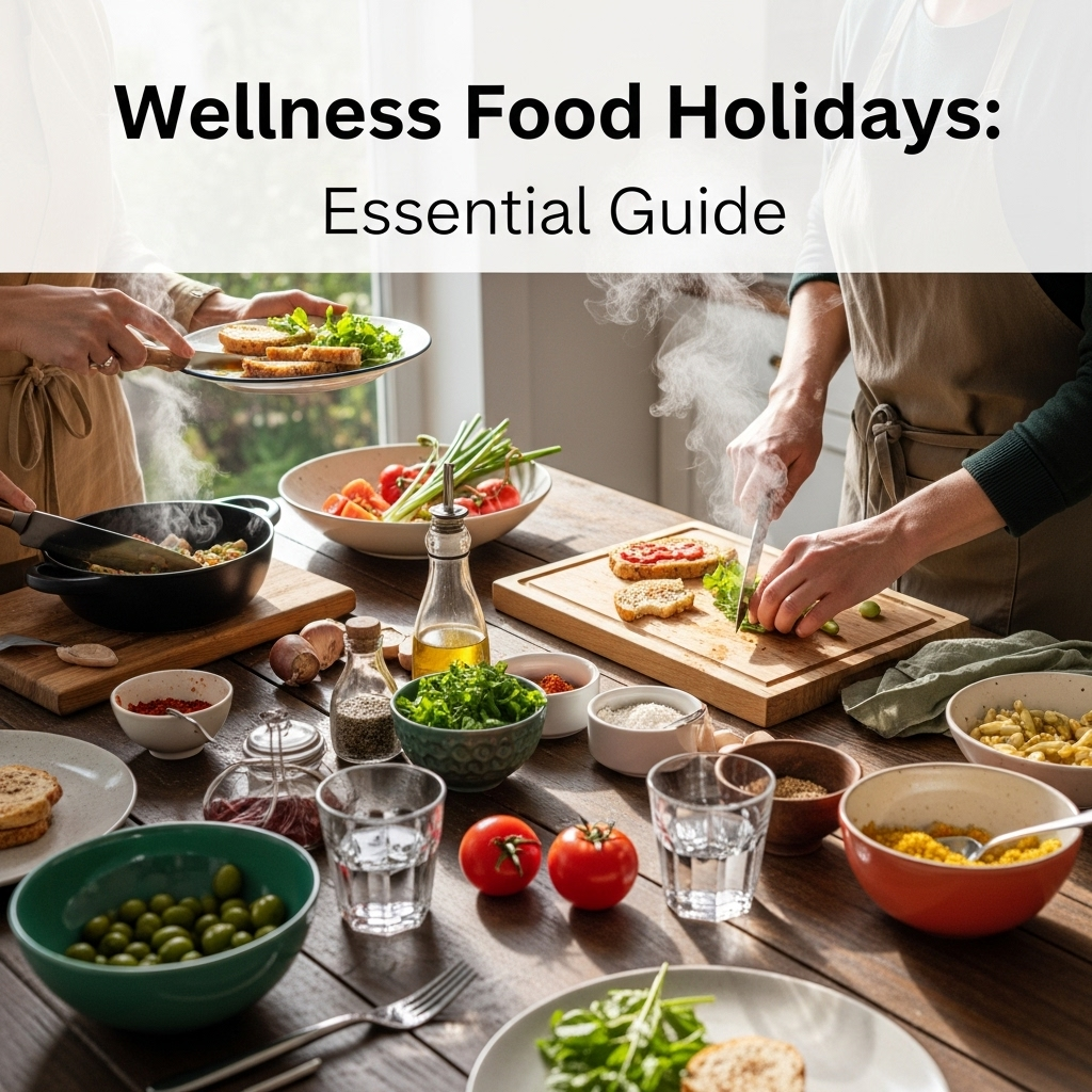 Generate an eye-catching, high-quality featured image for a blog post about: Wellness Food Holidays: