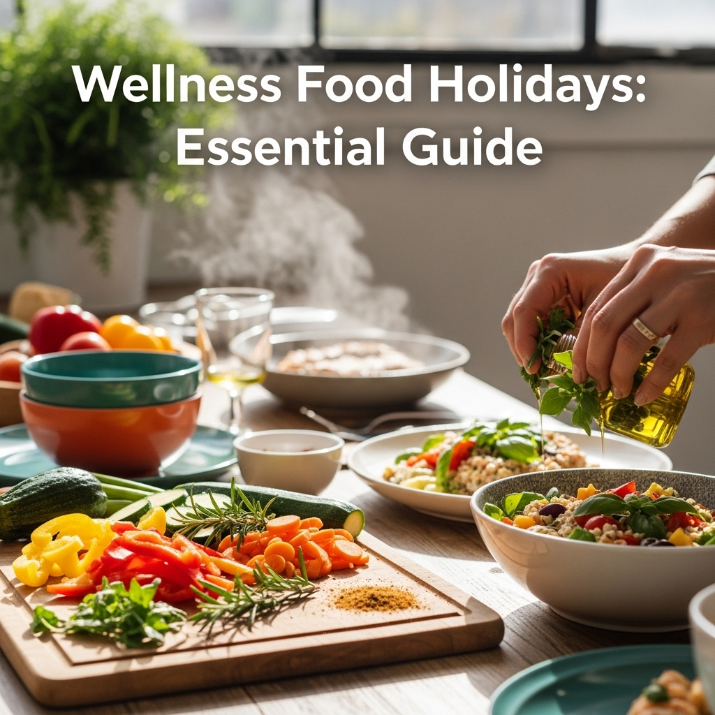 Generate an eye-catching, high-quality featured image for a blog post about: Wellness Food Holidays: