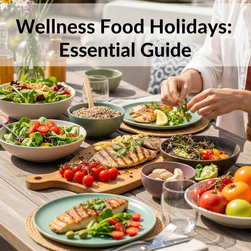 Generate an eye-catching, high-quality featured image for a blog post about: Wellness Food Holidays: