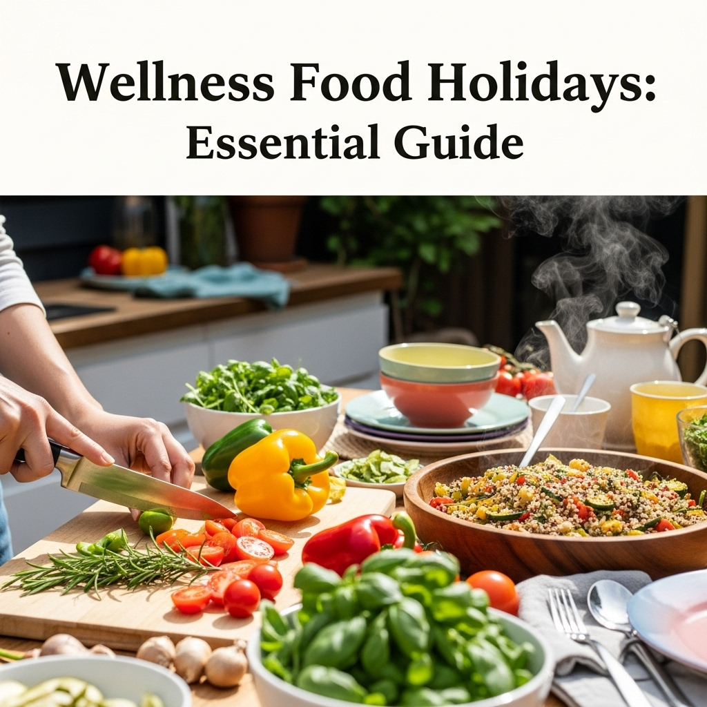 Generate an eye-catching, high-quality featured image for a blog post about: Wellness Food Holidays: