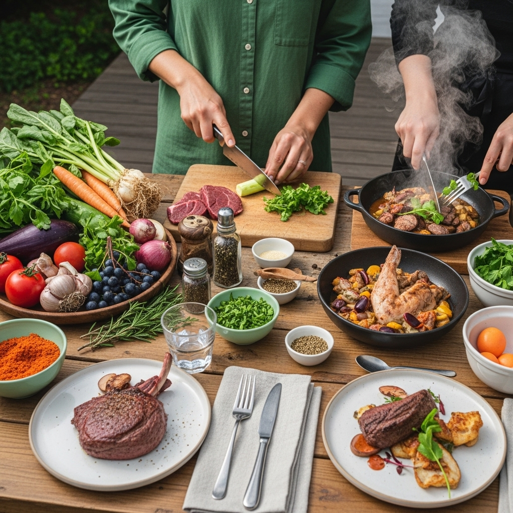 Generate an eye-catching, high-quality featured image for a blog post about: Wild Game Cooking Class