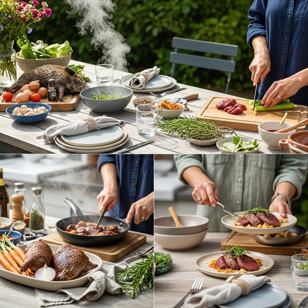 Generate an eye-catching, high-quality featured image for a blog post about: Wild Game Cooking Class