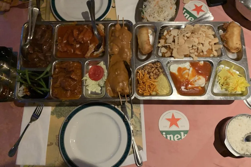 Indonesian rijsttafel spread