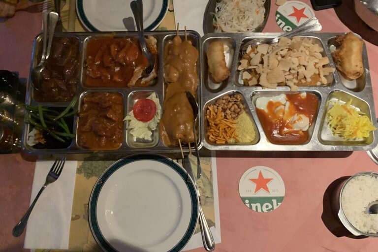 Indonesian rijsttafel spread
