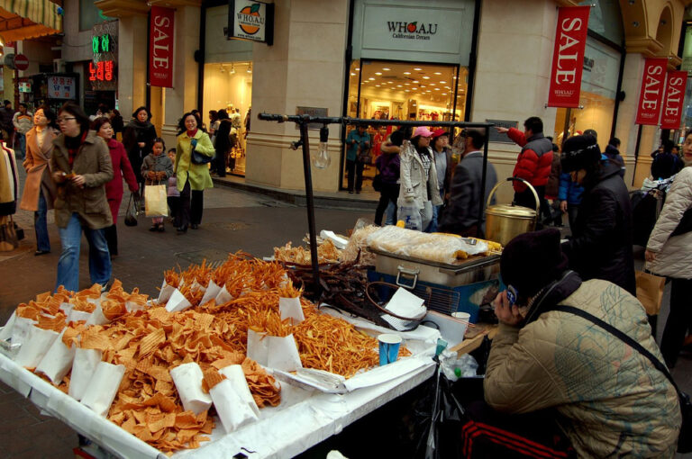 Street food stalls in Myeongdong, Seoul