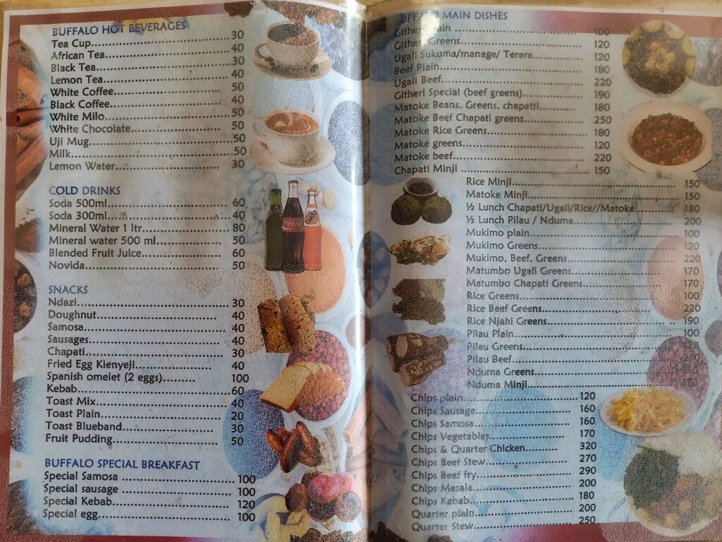 Restaurant menu abroad
