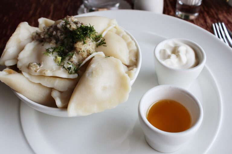 Plate of Ukrainian varenyky dumplings
