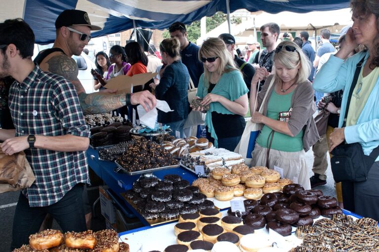 Stalls at a vegan food festival